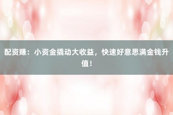 配资赚：小资金撬动大收益，快速好意思满金钱升值！
